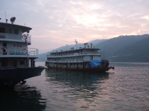 'Tramp steamer' style passenger ship on the Yangtse waterway in China 