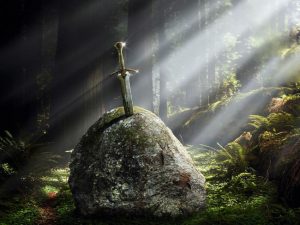 Excalibur depicted as the Sword in the Stone