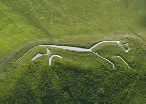 An aerial view of the Uffington White Horse